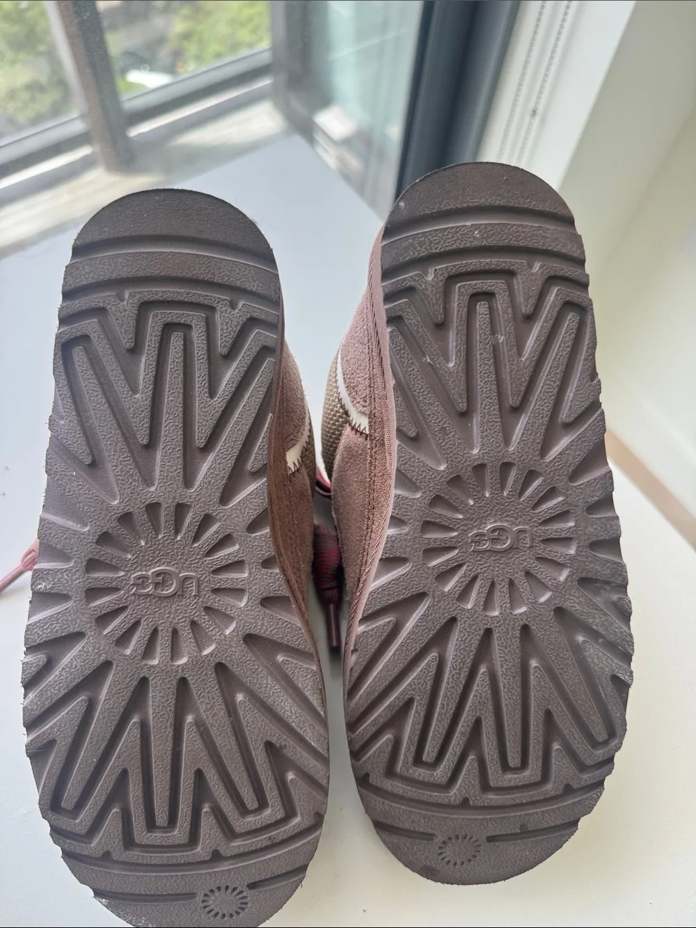 UGG Kids Brown Suede Sneakers with Pink Rope Laces